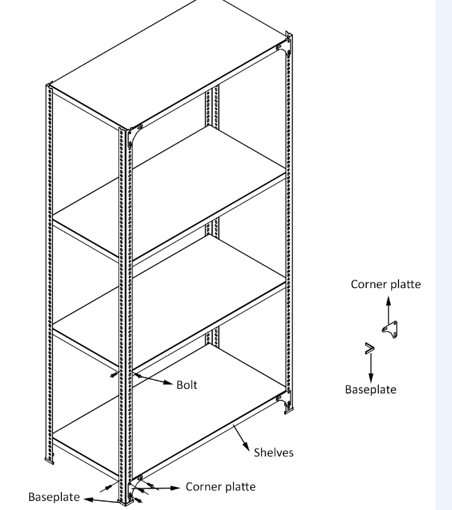 Slotted angle steel shelving