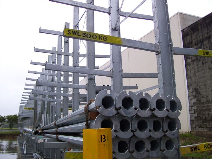 Side view of cantilever racking for steel placement