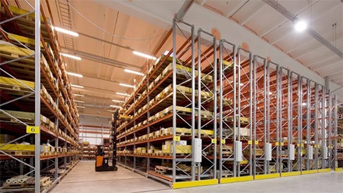 Mobile pallet racking system installed in warehouse