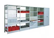 Two types of boltless shelves and main components